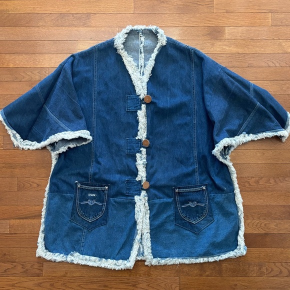 Gitano Sweaters - Vintage Upcycled Gitano Denim Pathwork Ponch with Mandarin Collar